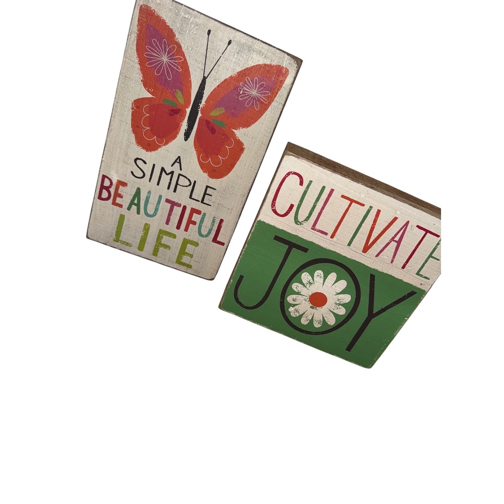 Demdaco Sey of 2 Wooden Box Frame Beautiful Life & Cultivate Joy‎